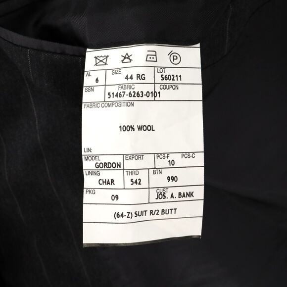 Jos A Bank Suit Mens 44R Dark Gray Pinstripe Wool Jacket Lined Pleated Cuffed - Picture 5 of 16